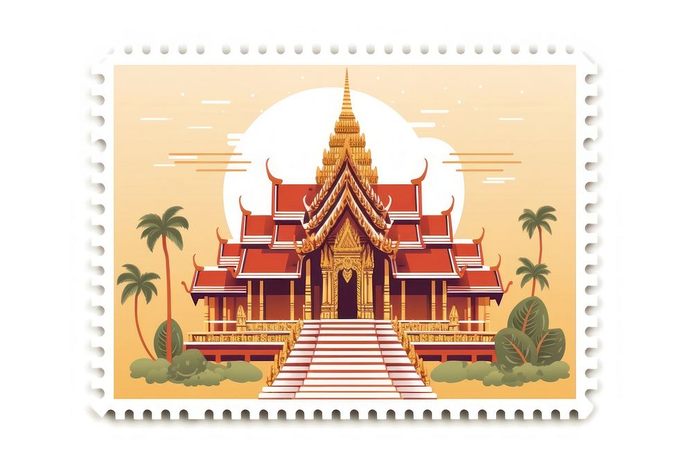 Thai temple postage stamp architecture building shrine.