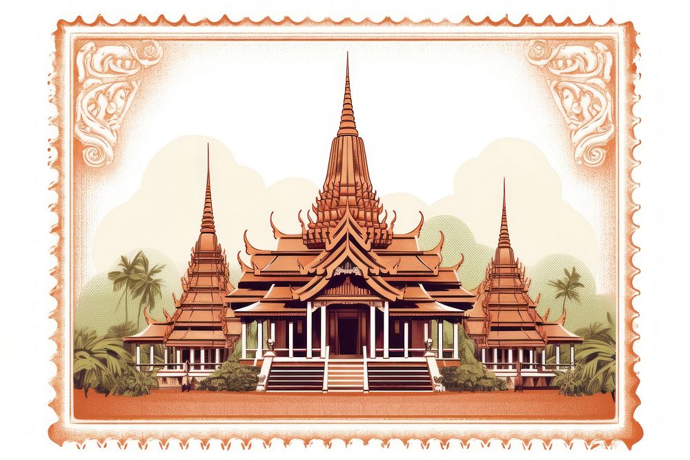 Thai temple postage stamp architecture building spirituality.
