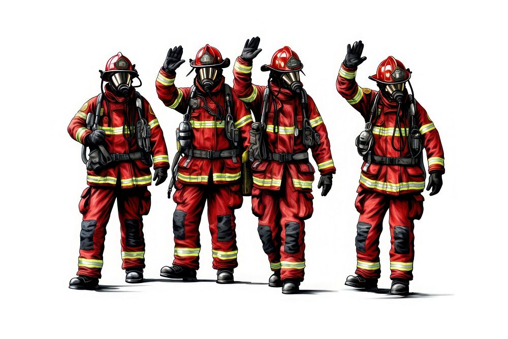 Team of firefighters helmet people adult.
