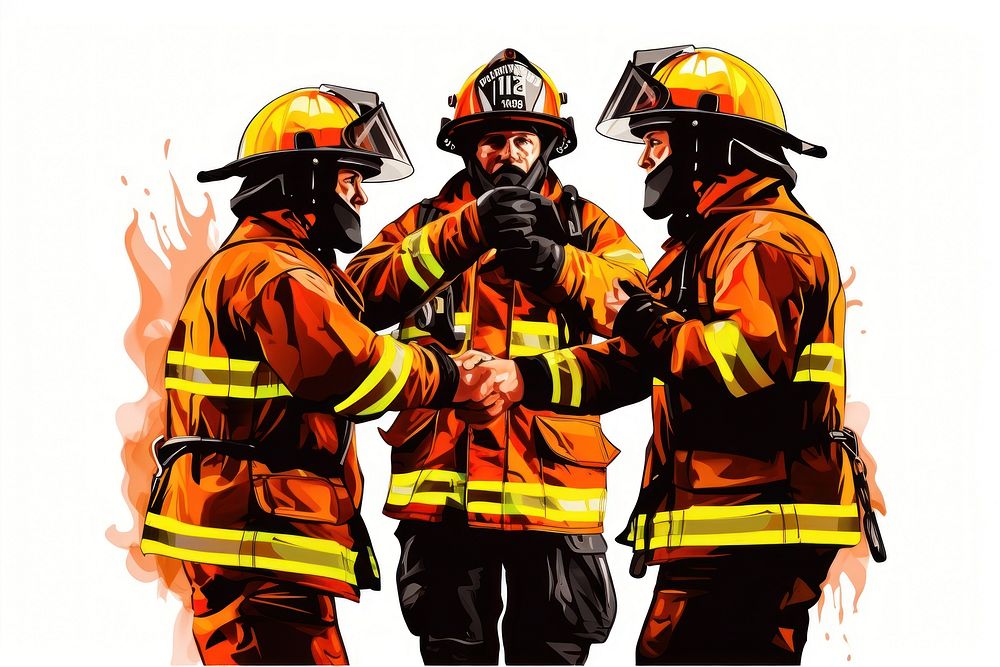 Team of firefighters helmet adult extinguishing.