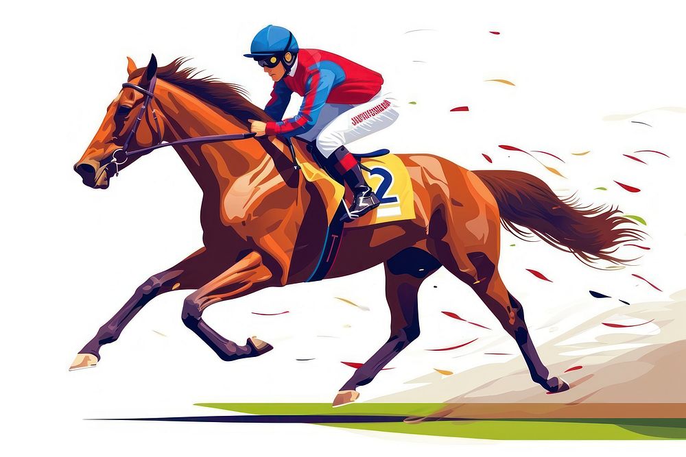 Jockey riding racehorse on a fast speed sports mammal animal.