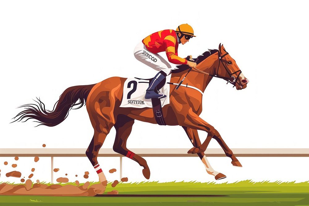 Jockey riding racehorse on a fast speed sports mammal adult.