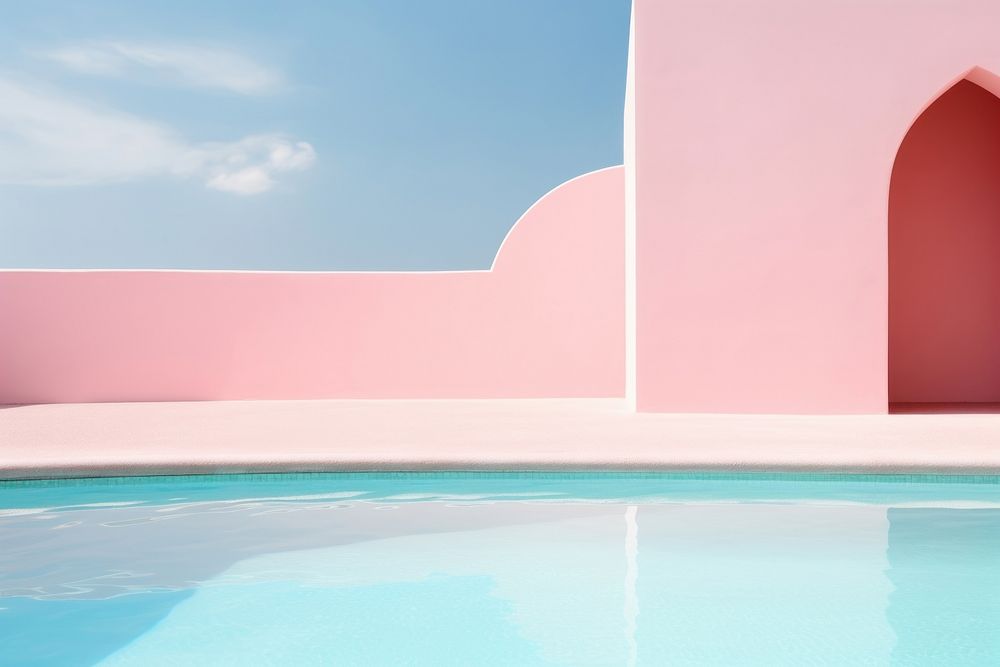 Pink background architecture building pool. AI generated Image by rawpixel.