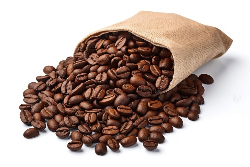 Arabica beans bag Cut Out coffee white background freshness.