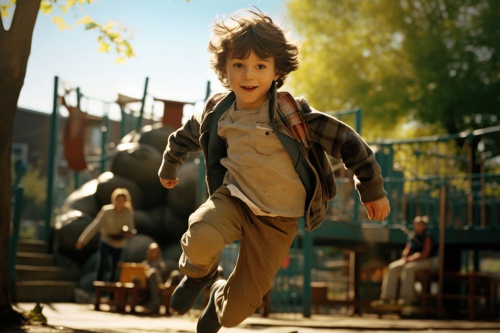 Kid running at playground outdoors child architecture.