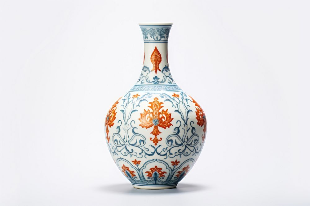 Porcelain vase pottery art white background.