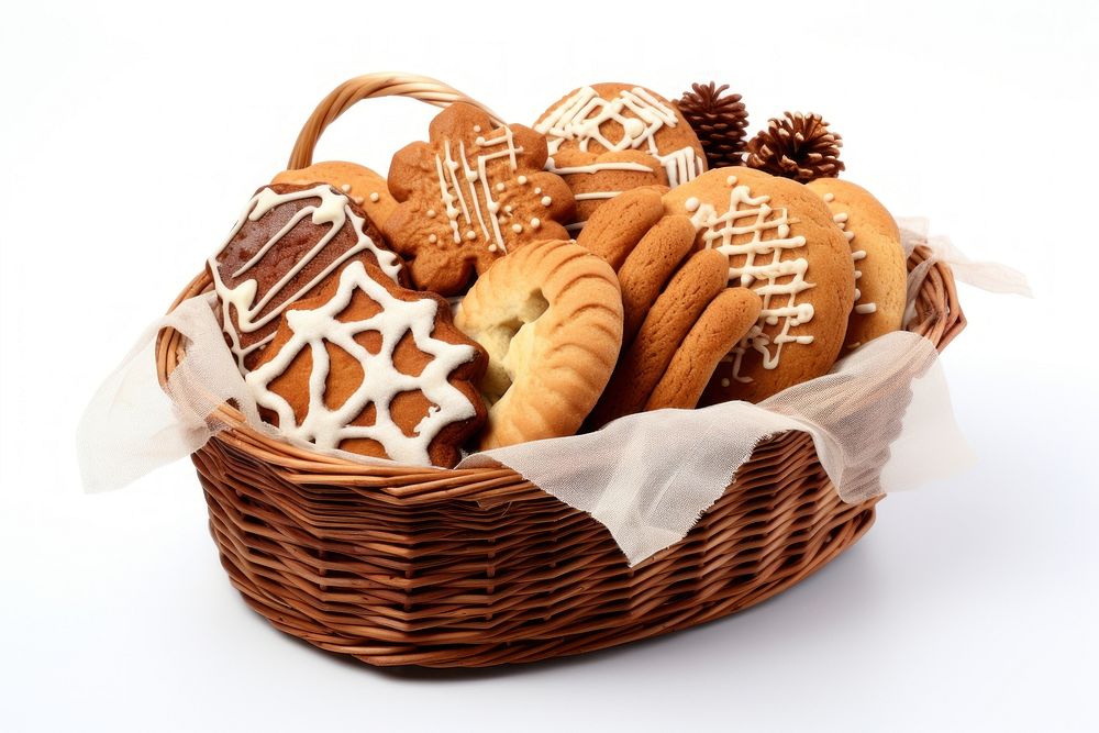 Christmas cookies basket bread food.