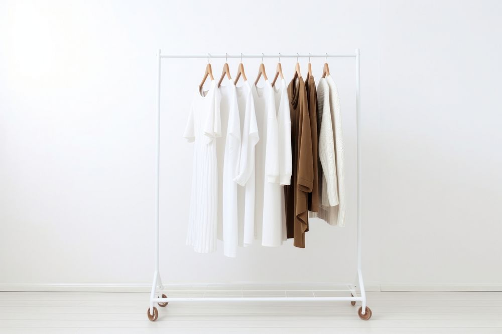 Clothes rack furniture fashion white background.