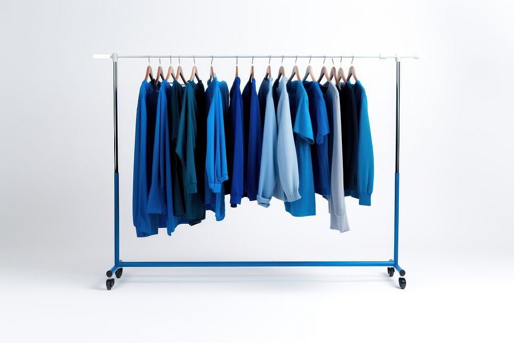 Clothes rack furniture fashion blue.