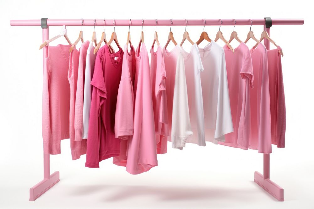 Clothes rack fashion pink white background.
