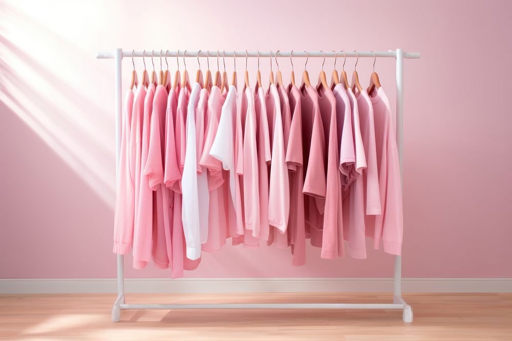 Clothes rack furniture fashion pink.