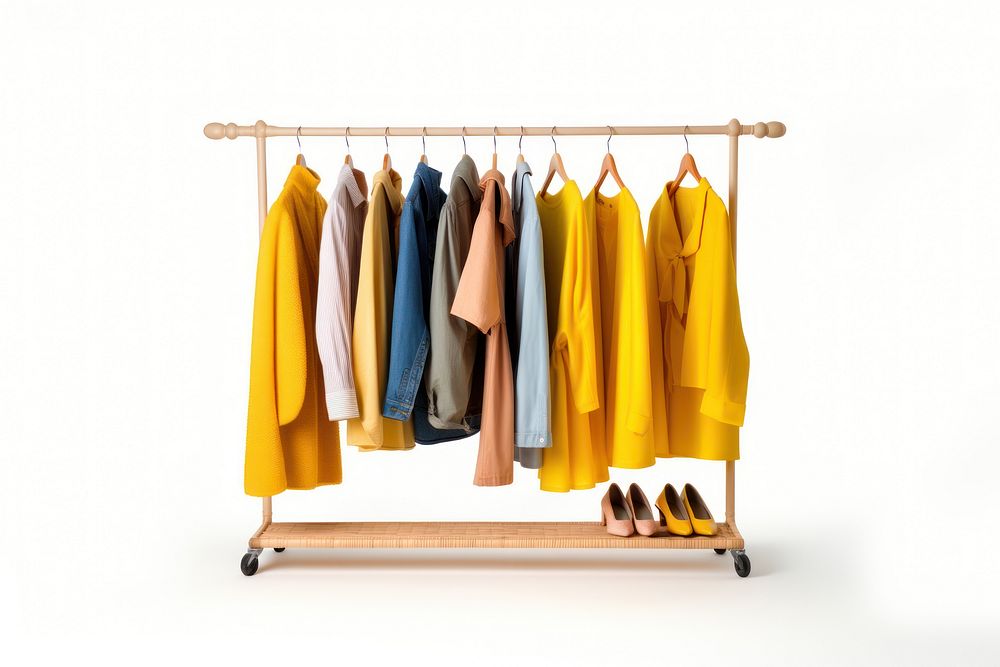 Clothes rack furniture fashion yellow.