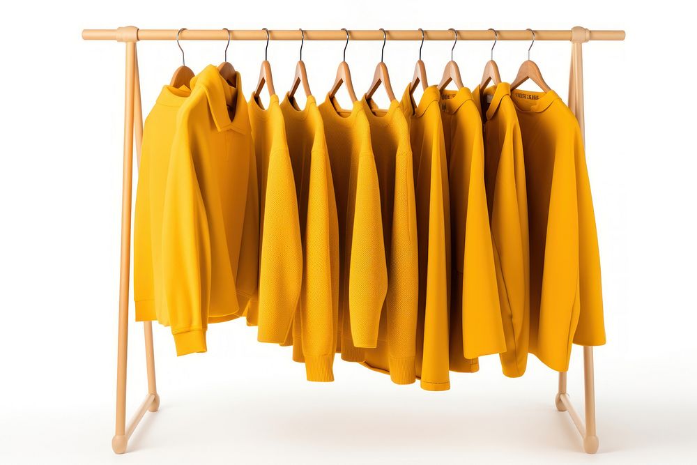 Clothes rack fashion yellow white background.
