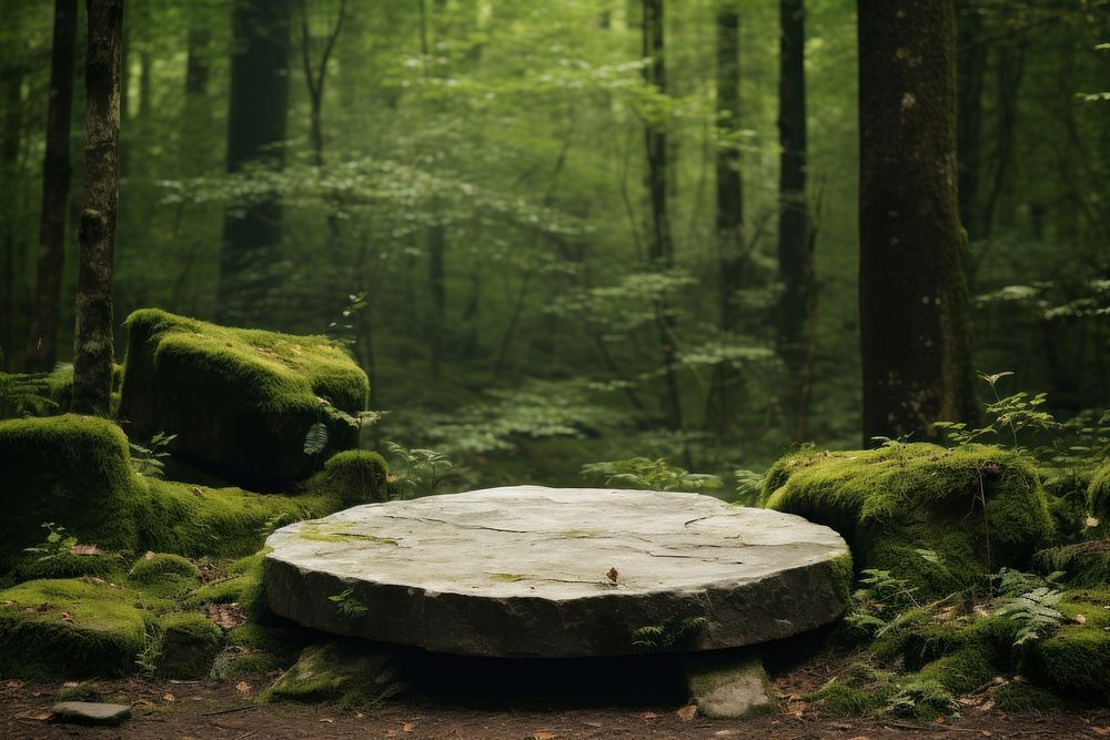 Stone podium in the forest woodland outdoors nature.