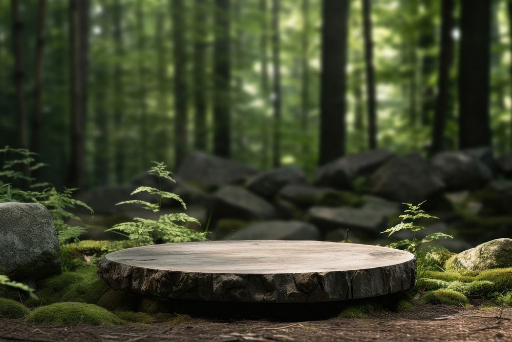 Stone podium in the forest outdoors woodland nature.