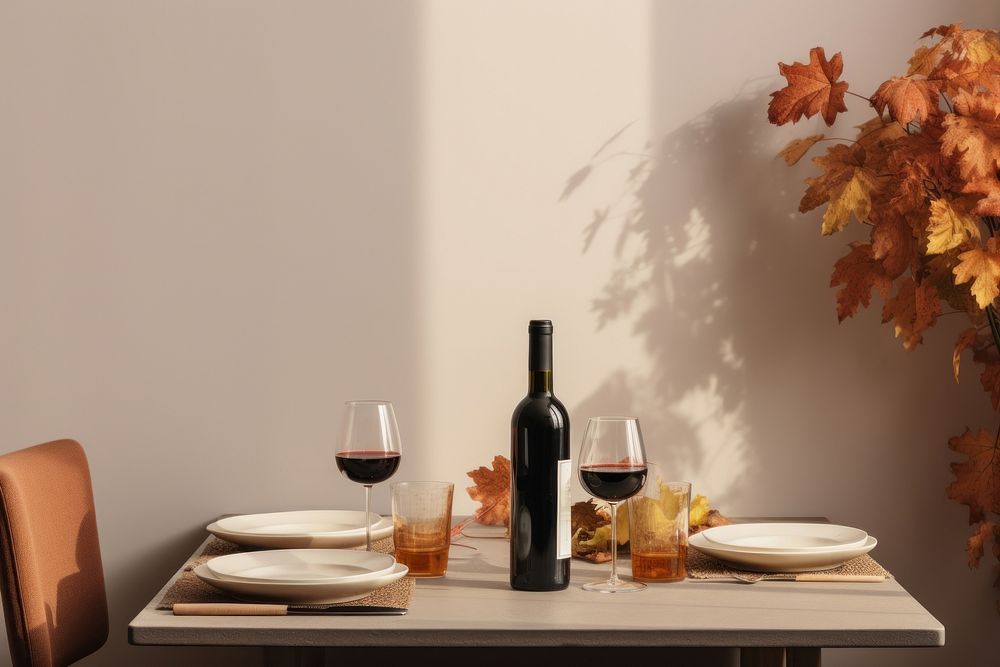 Dining table furniture autumn plate. AI generated Image by rawpixel.