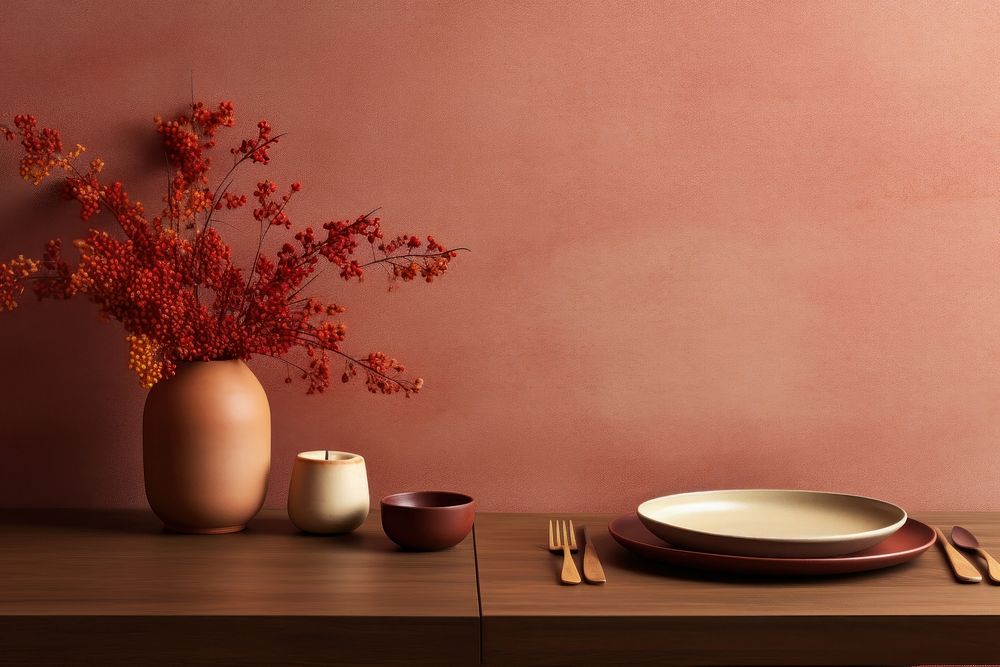 Dining table furniture flower plate. AI generated Image by rawpixel.