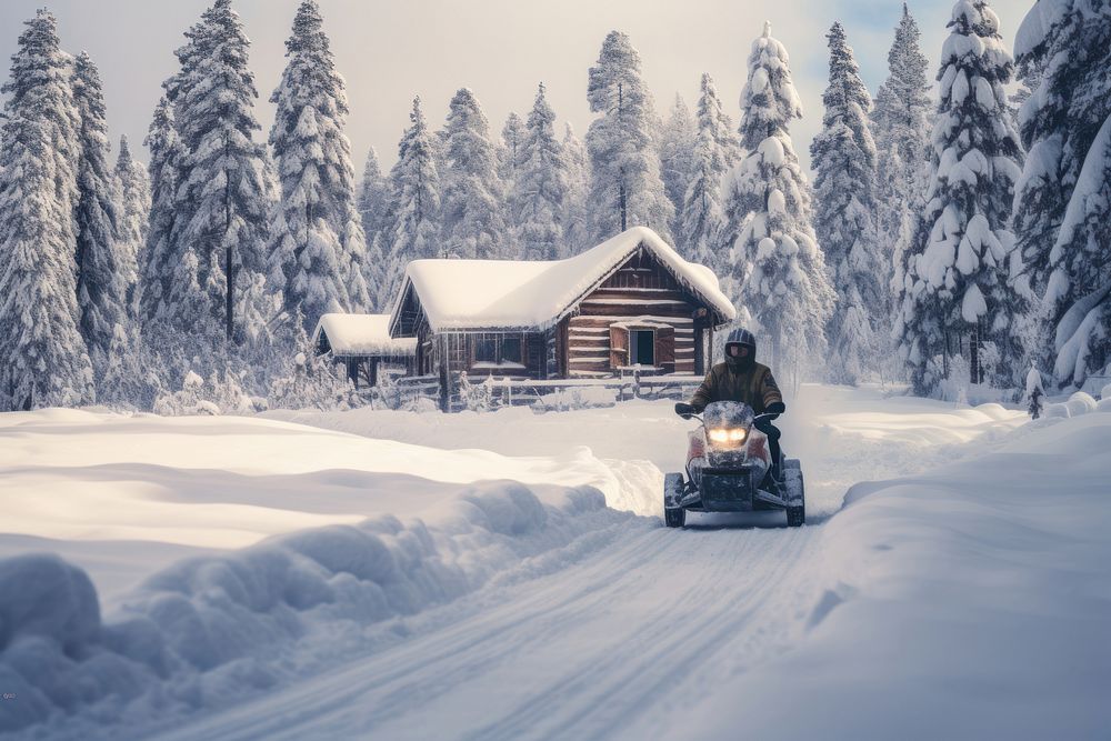 Man on snowmobile outdoors building vehicle.