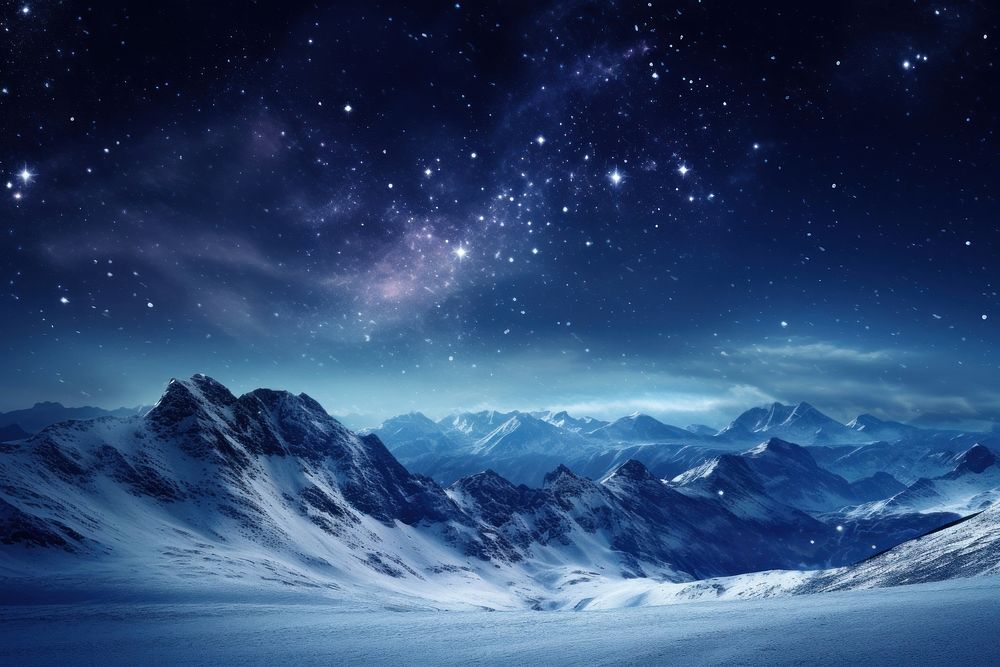 Winter mountain and milky way night landscape astronomy.