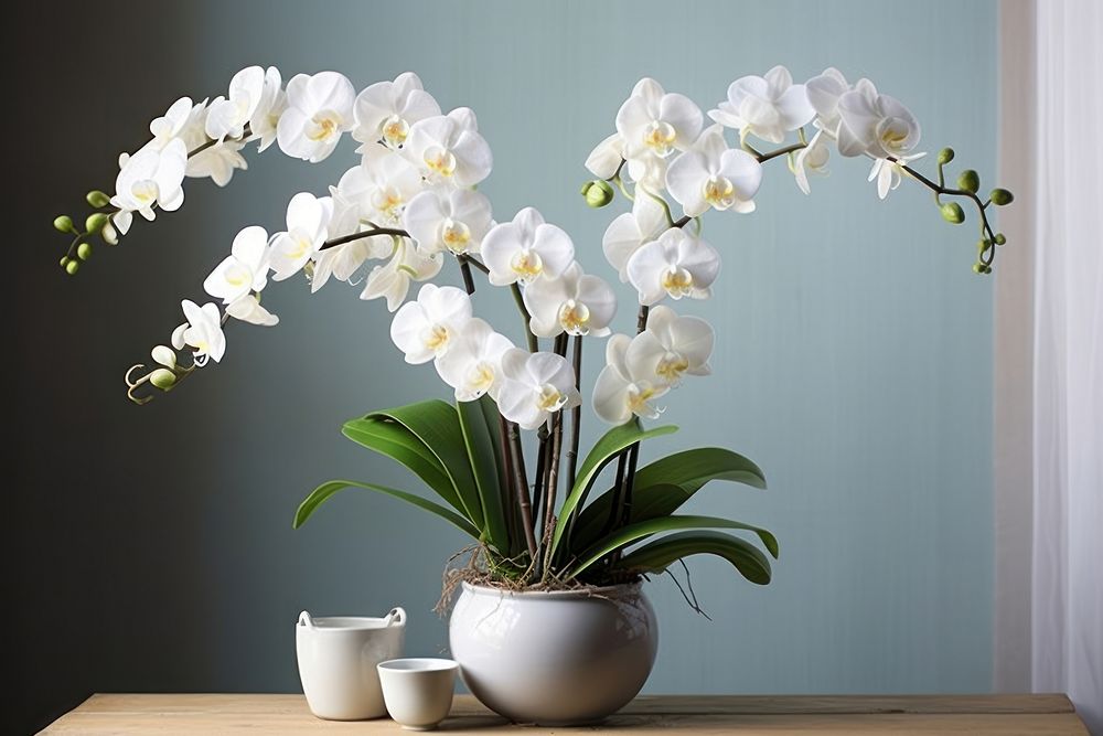 Orchid flower table plant. AI generated Image by rawpixel.