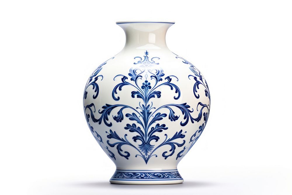 Porcelain vase pottery art white background.