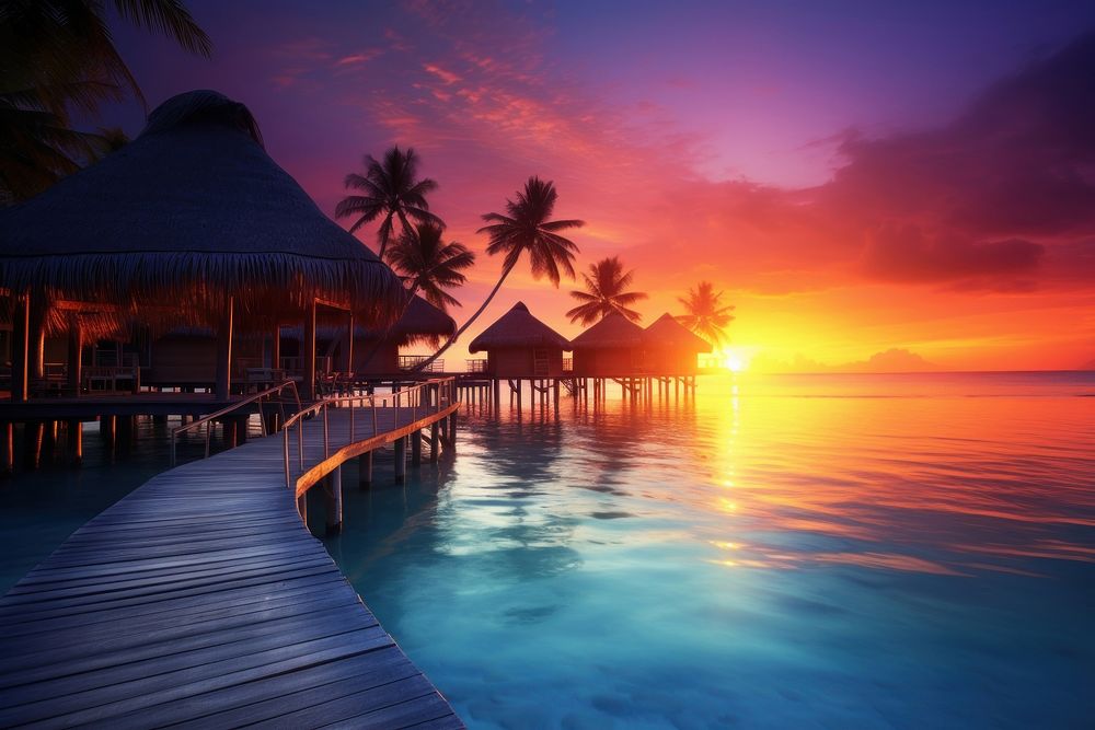 Sunset maldives scenery architecture outdoors nature.