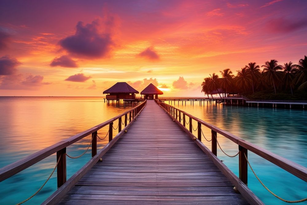 Sunset maldives scenery landscape outdoors horizon.