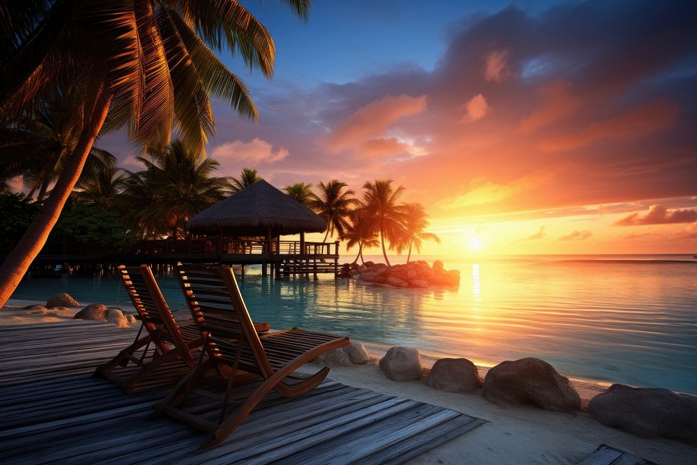 Sunset maldives scenery outdoors horizon nature.