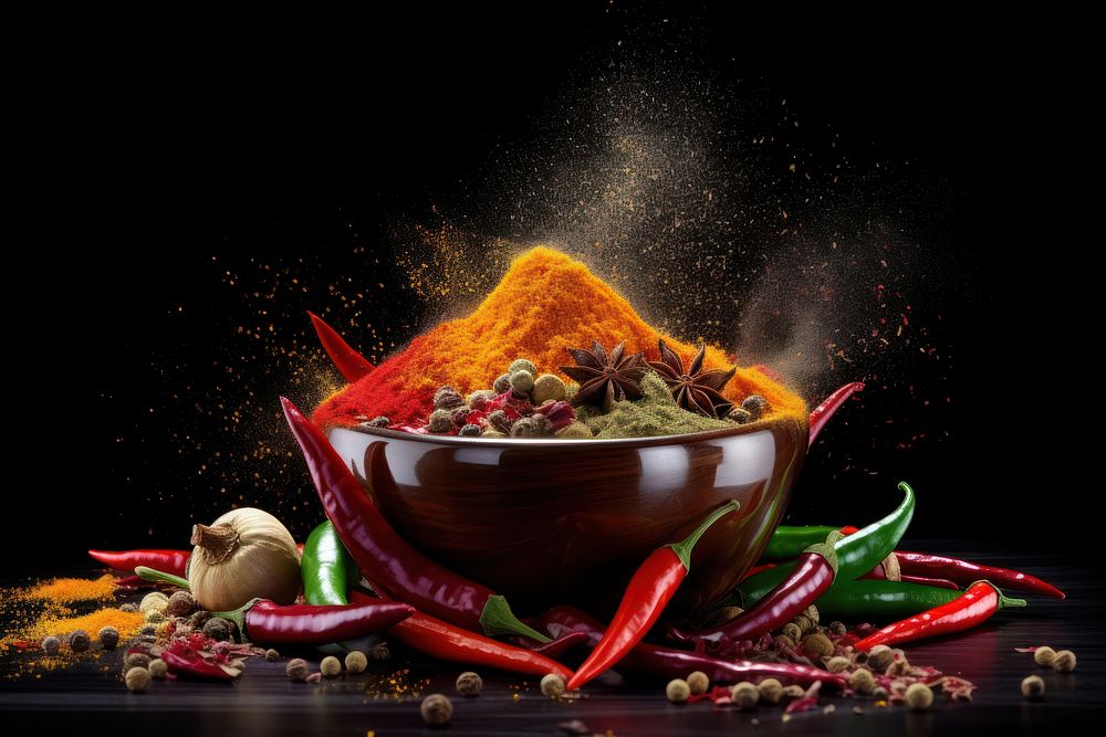 Colorful spices vegetable pepper powder.