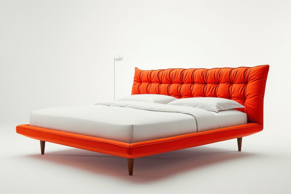 Contemporary bed furniture white background comfortable.