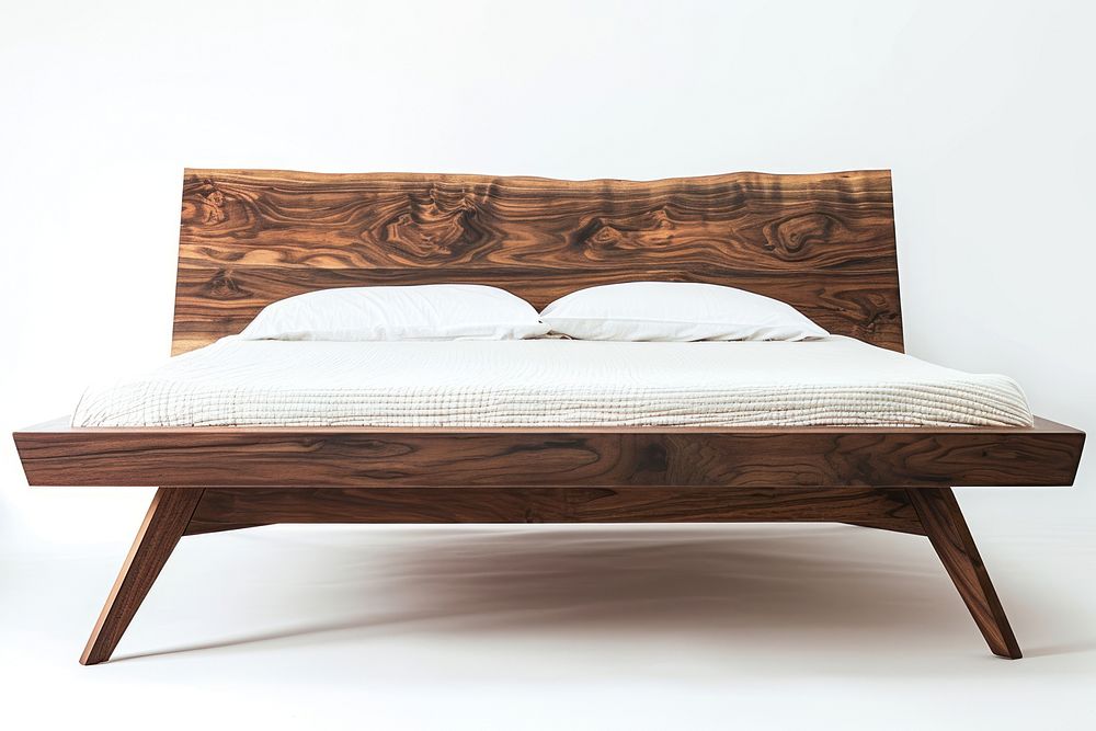 Contemporary bed furniture wood white background.