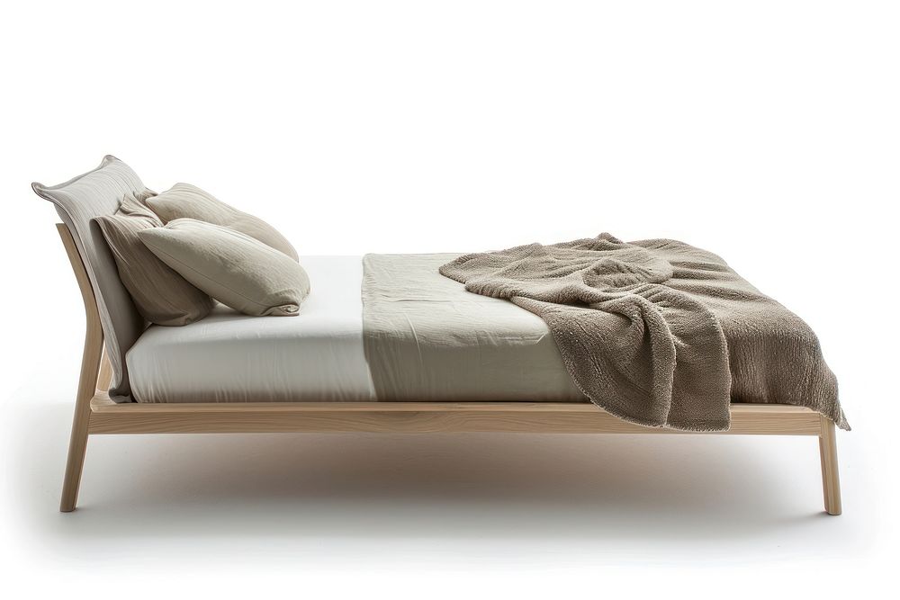 Contemporary bed furniture blanket white background.