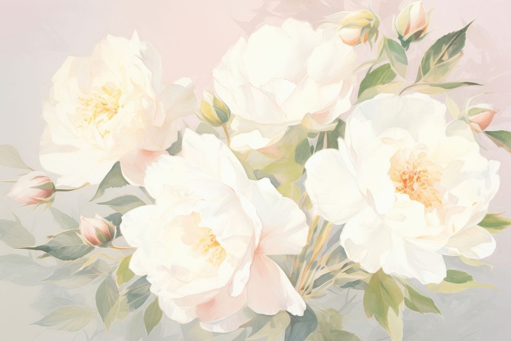  White roses painting blossom pattern. AI generated Image by rawpixel.