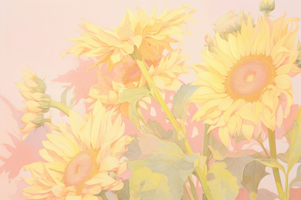  Yellow sunflowers backgrounds painting plant. AI generated Image by rawpixel.