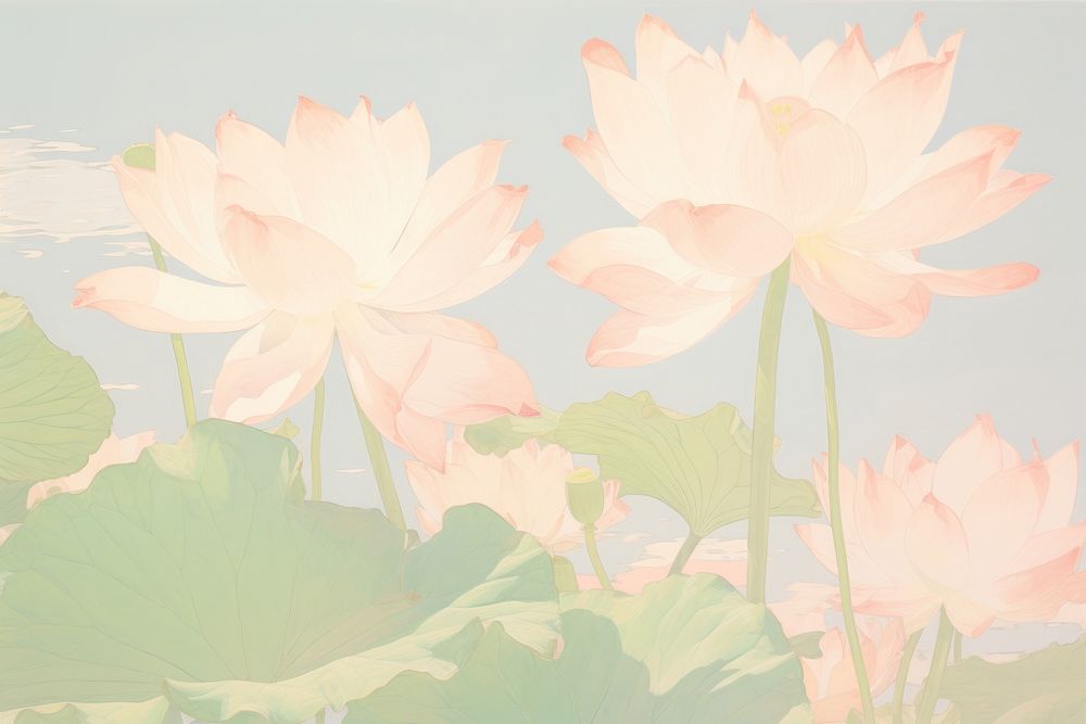  Pink lotus painting flower sketch. AI generated Image by rawpixel.