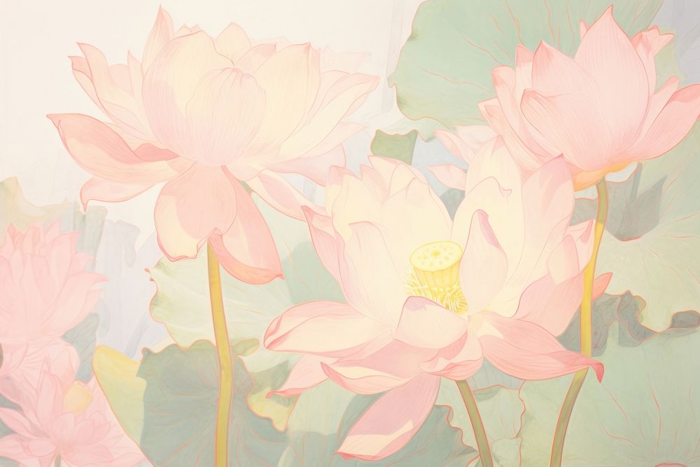  Pink lotus painting flower plant. AI generated Image by rawpixel.