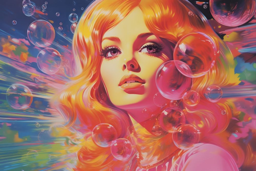 1970s Airbrush Art of a underwater art portrait bubble.