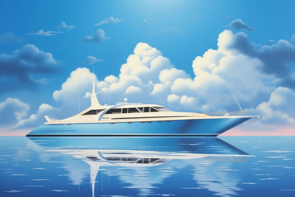 1970s Airbrush Art of a yacht vehicle boat blue.
