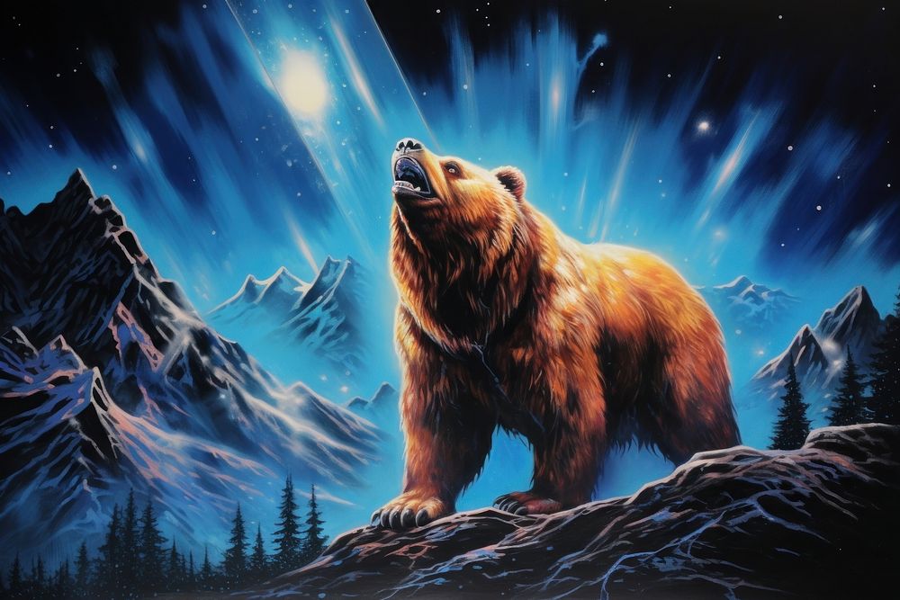 1970s Airbrush Art of a Bear bear outdoors mammal.