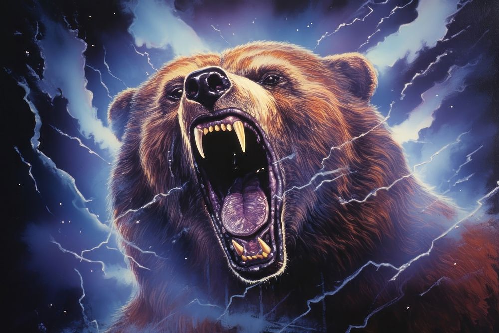 1970s Airbrush Art of a Bear bear mammal aggression.