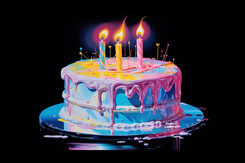 1970s Airbrush Art of a birthday cake dessert food anniversary.