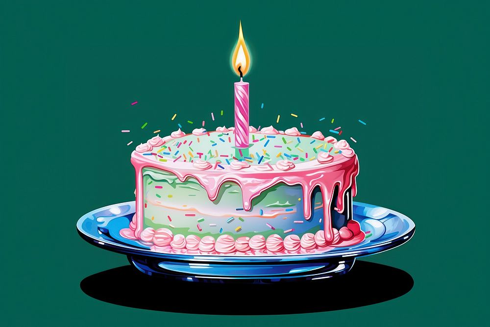 1970s Airbrush Art of a birthday cake dessert food anniversary.