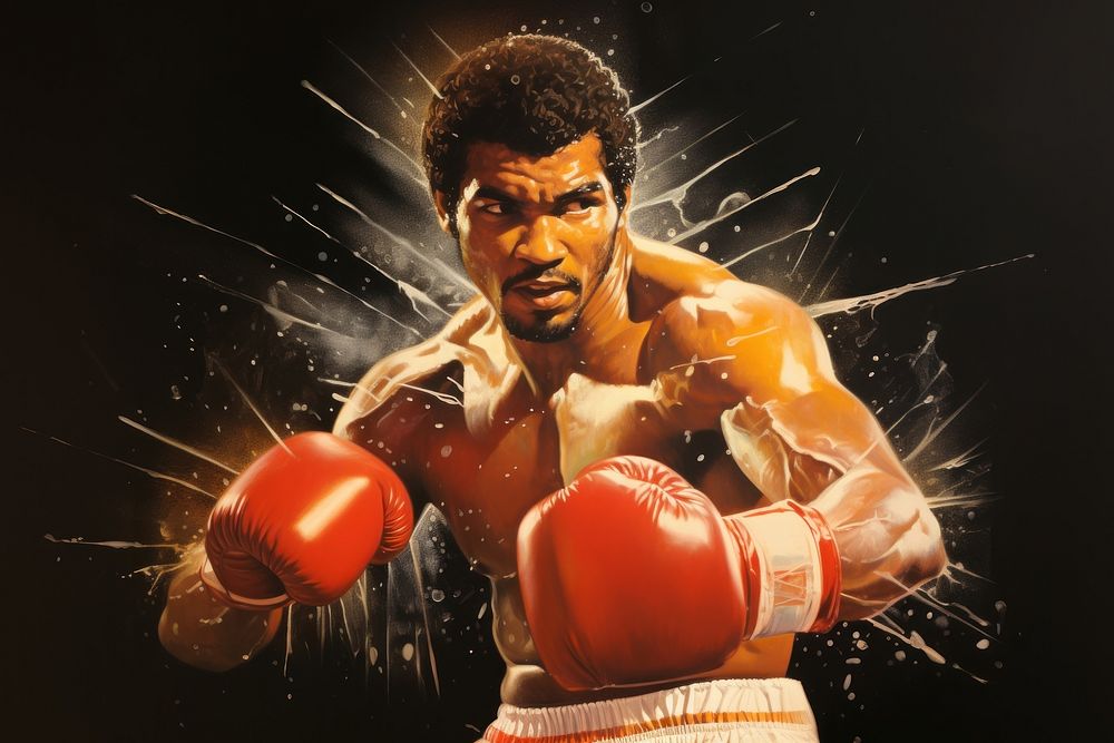 1970s Airbrush Art of a boxing punching sports adult.