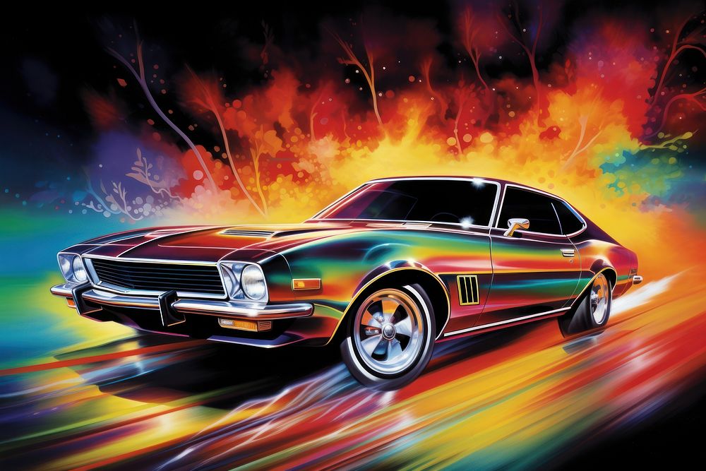 1970s Airbrush Art of a car painting vehicle art.