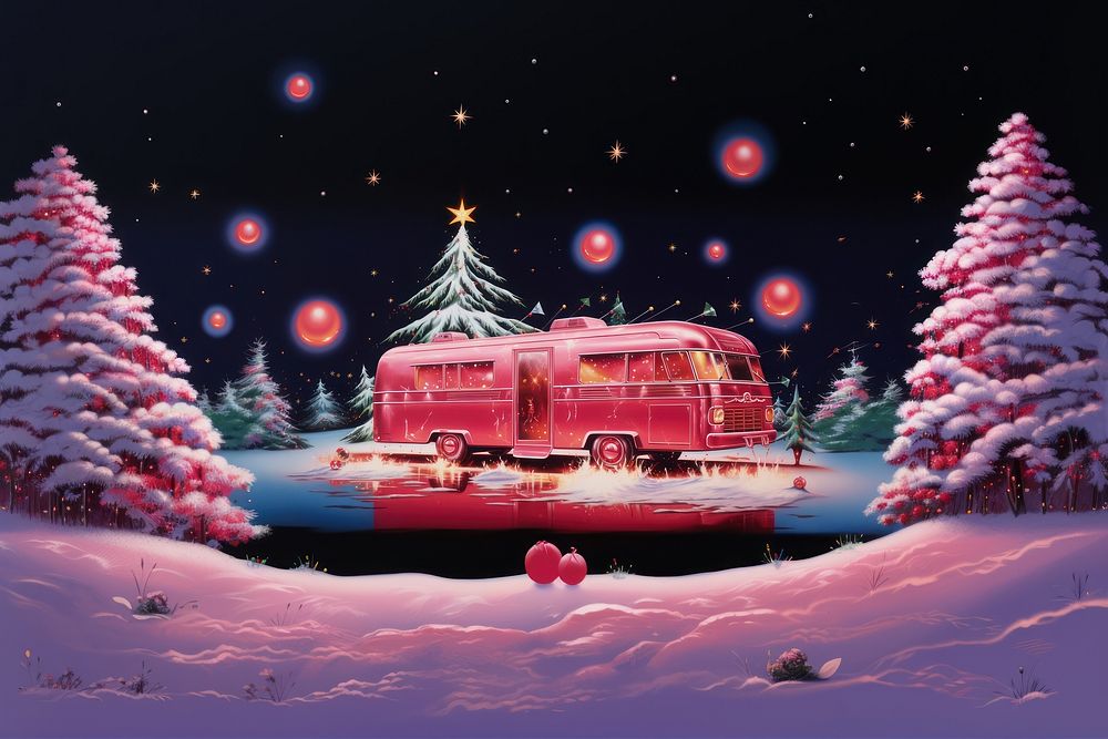 1970s Airbrush Art of a Christmas christmas vehicle night.
