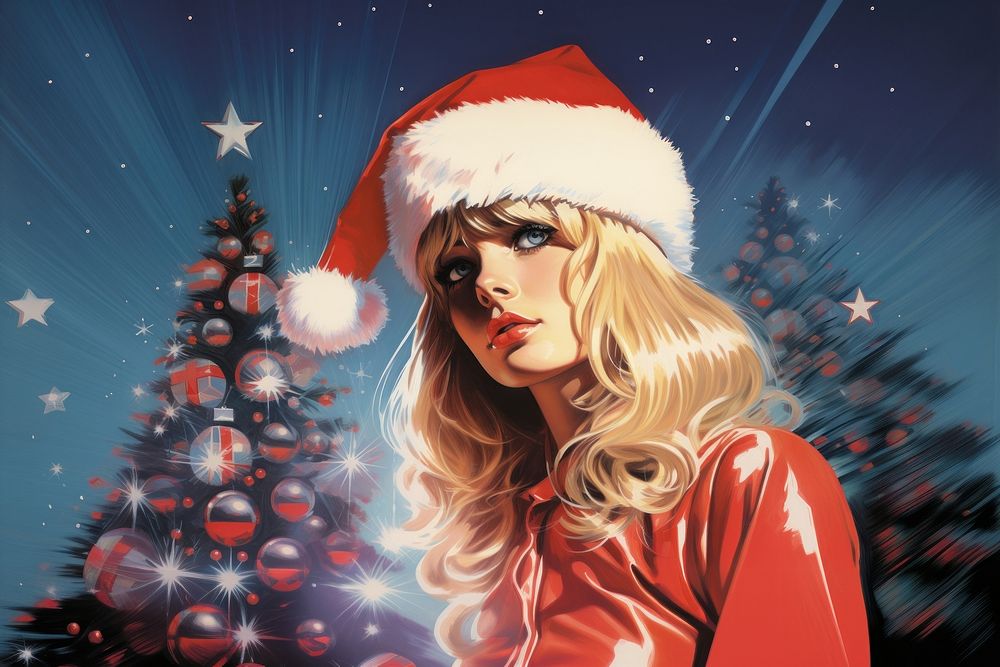 1970s Airbrush Art of a Christmas christmas adult celebration.