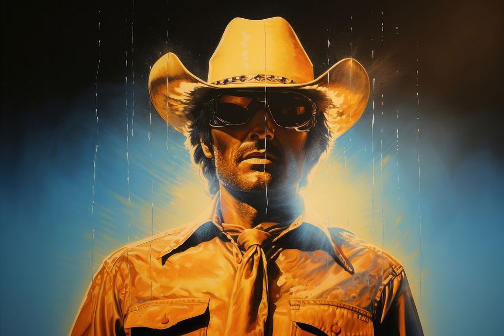 1970s Airbrush Art of a cowboy portrait adult photography.