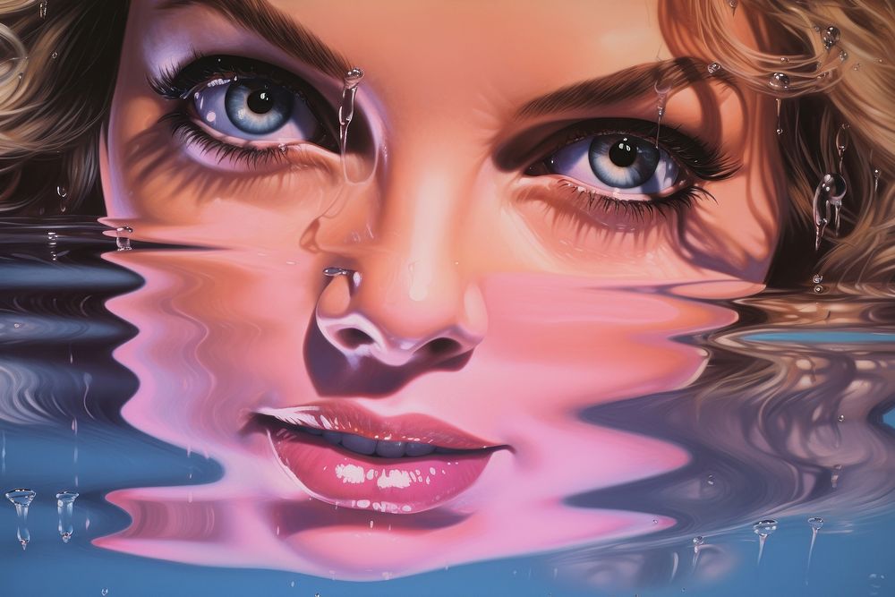 1970s Airbrush Art of a close up water pool art painting adult.