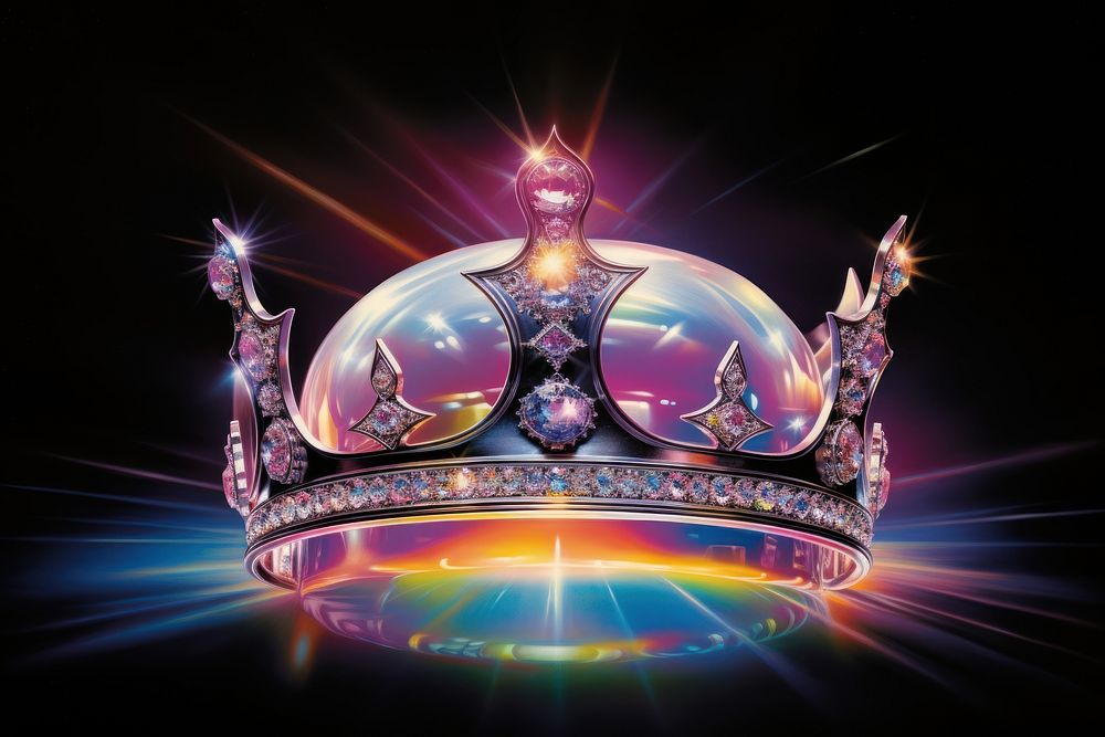 1970s Airbrush Art of a crown jewelry illuminated celebration.