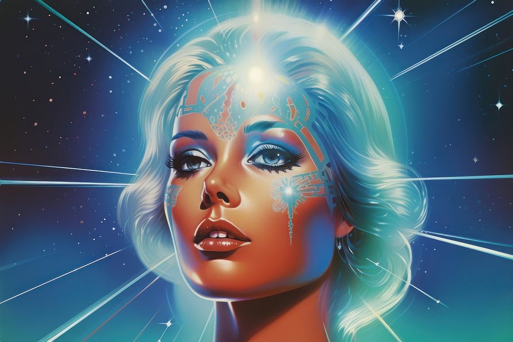 1970s Airbrush Art of a Deep space adult art hairstyle.